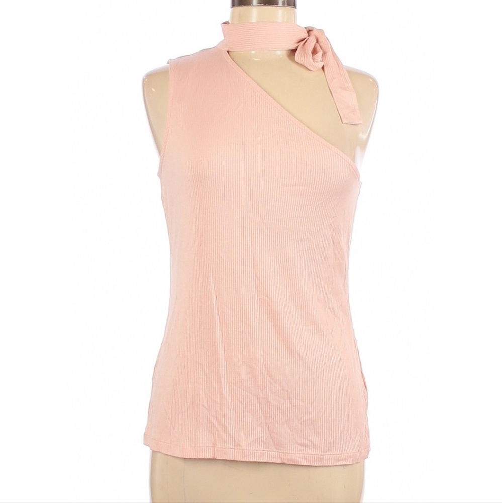 1 State Ribbed Knit One Shoulder Tie Neck Top sz Medium